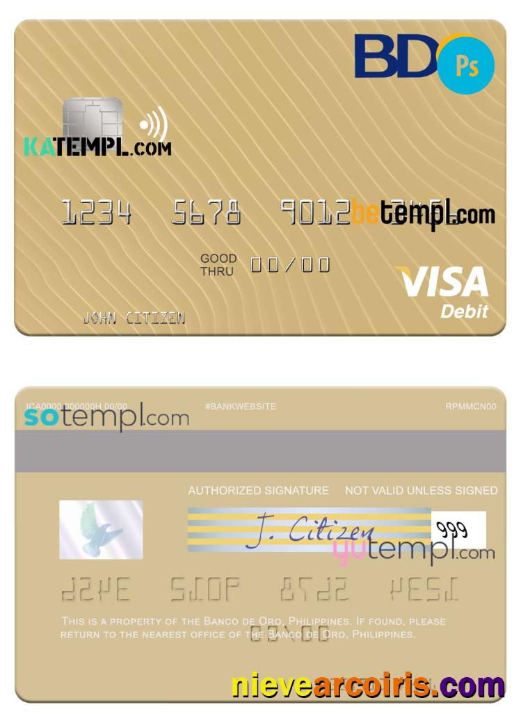 Philippines Banco de Oro visa debit card template in PSD forma
